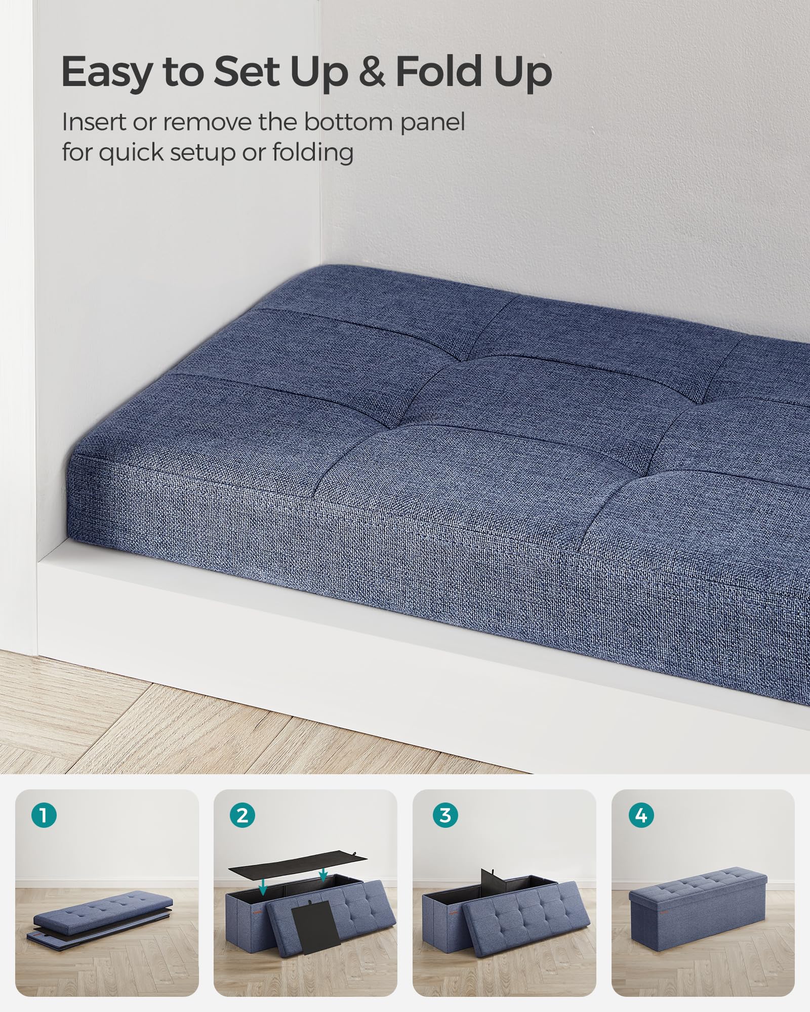 SONGMICS MAZIE 131 L capacity stores blankets, sheets, or clothing.