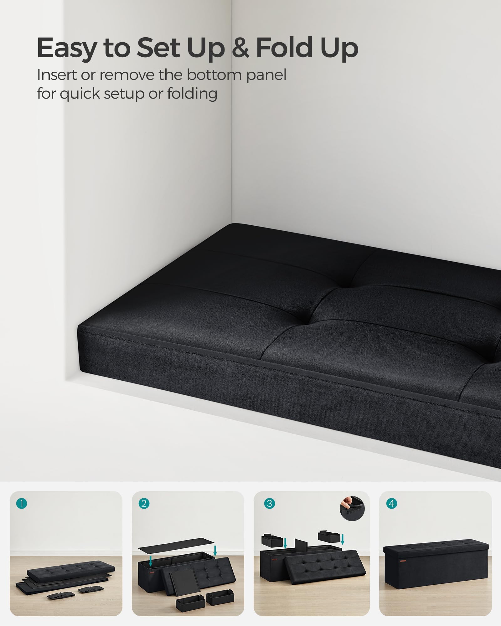 SONGMICS Mazie includes removable divider and boxes for organized storage.