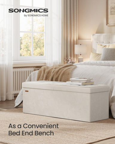 SONGMICS Mazie ottoman shows large capacity for blankets or books.