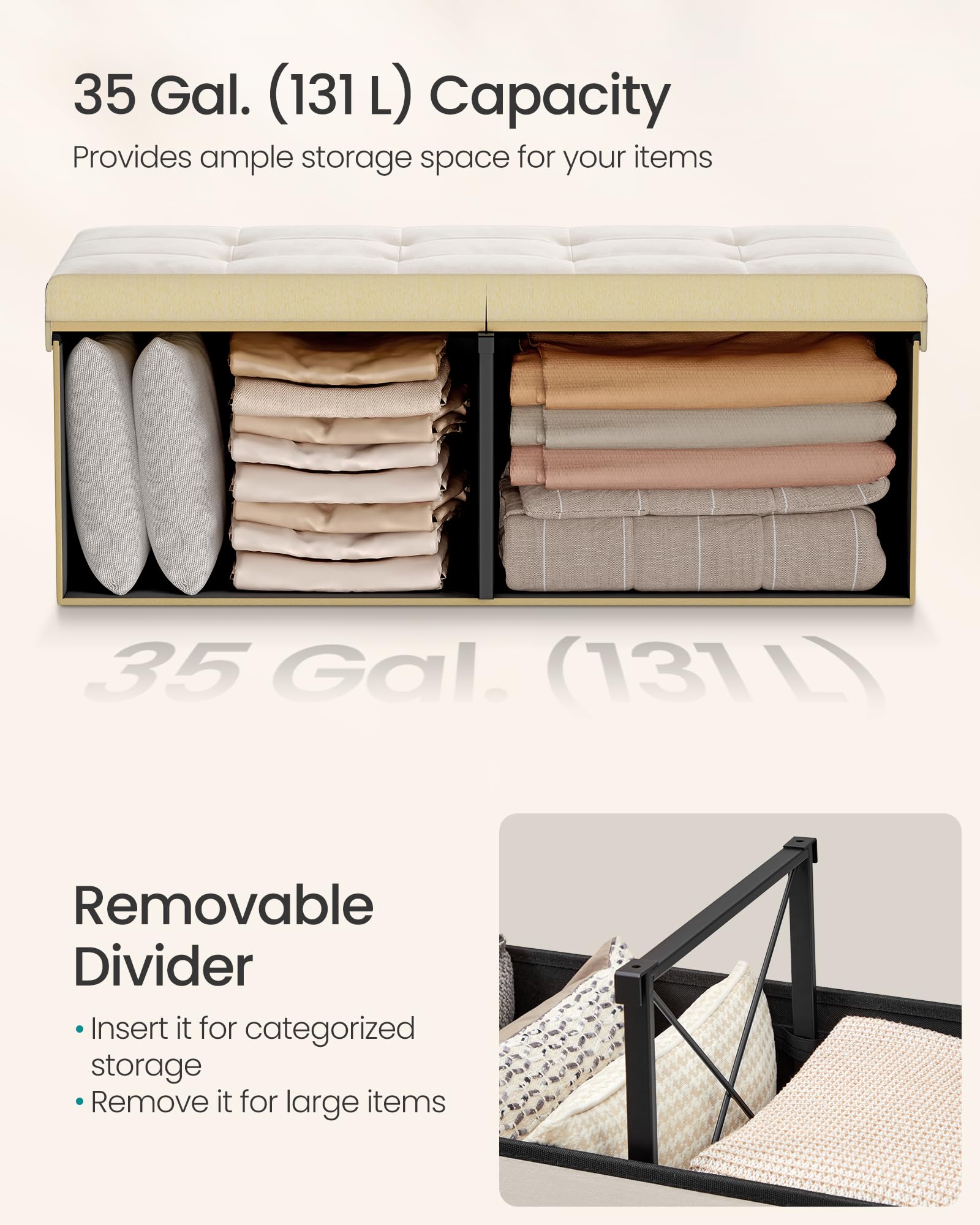 SONGMICS Mazie velvet cream-white tufted top adds elegant texture.
