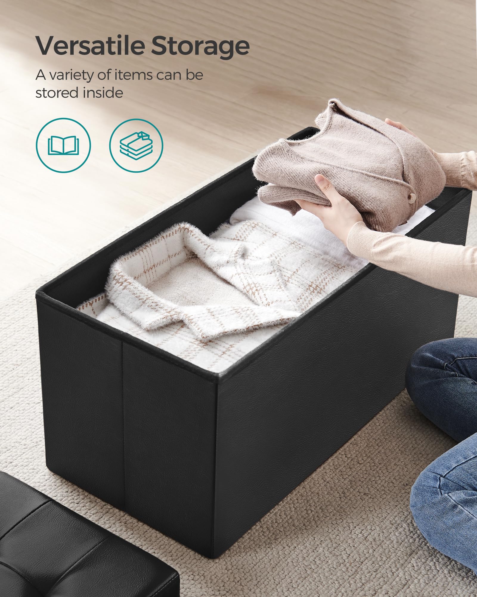 SONGMICS Mazie 89 L interior storage fits blankets or books