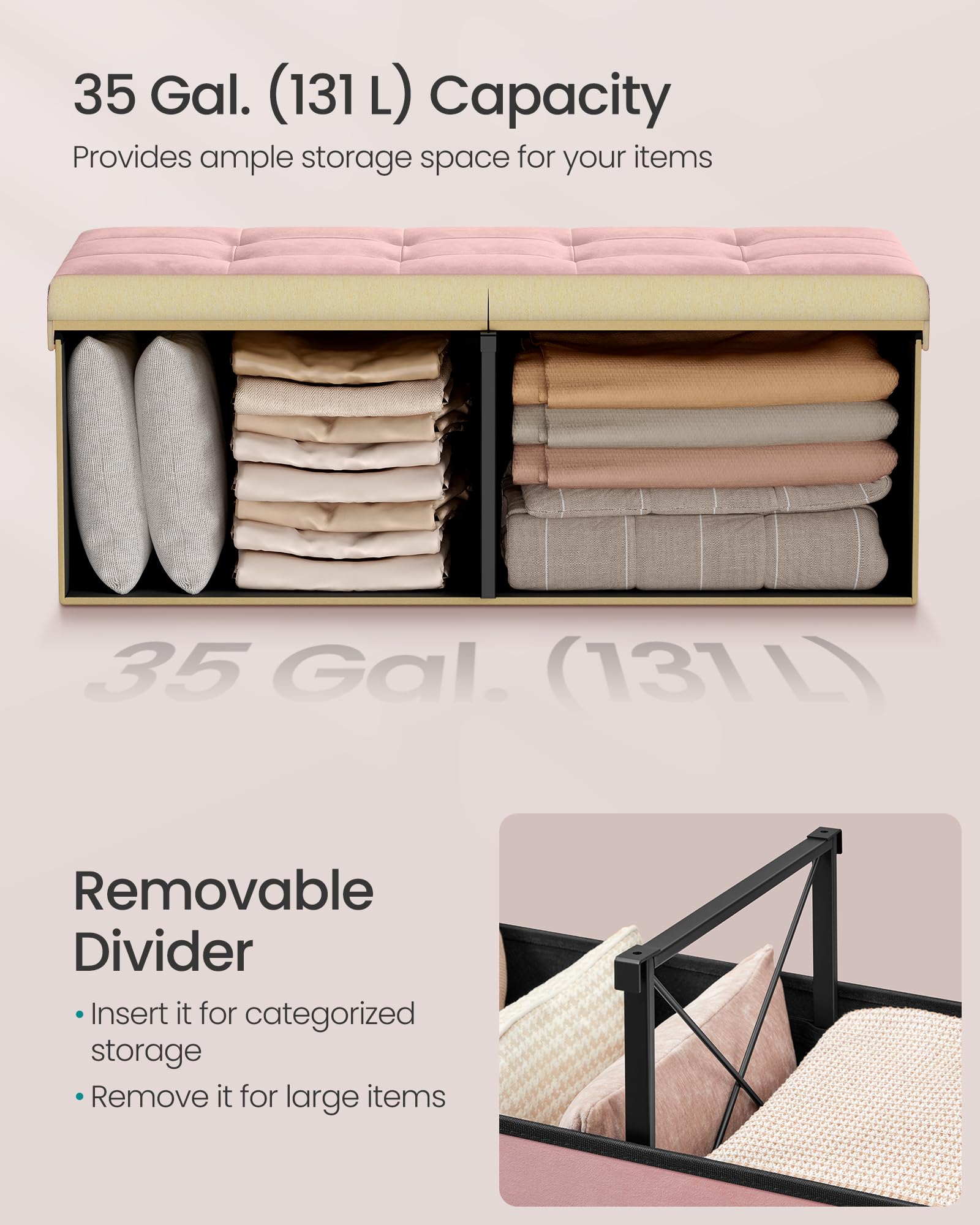 Durable MDF frame with metal corner guards on SONGMICS Mazie ottoman