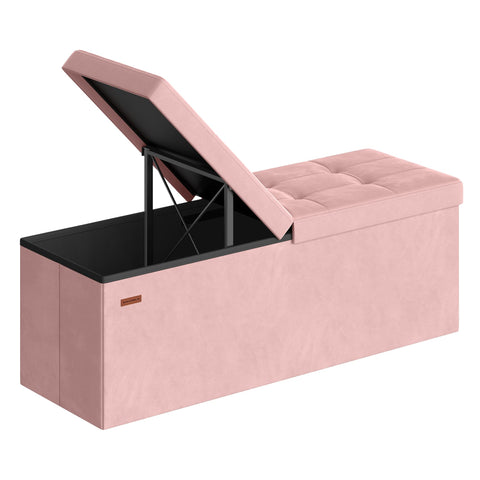SONGMICS Mazie ottoman folding lid shown in jelly pink for easy access to storage