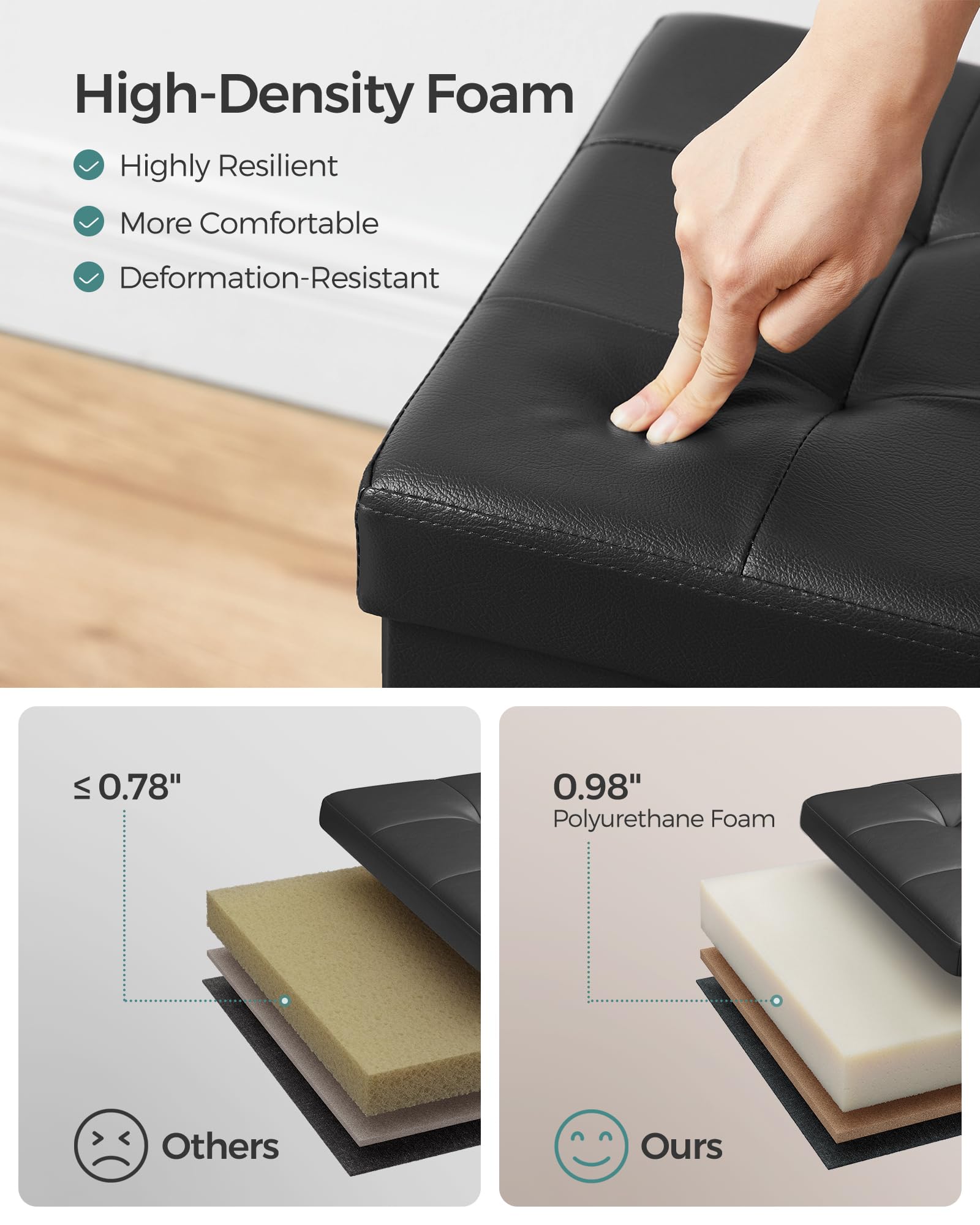 SONGMICS Mazie synthetic leather surface cleans with a quick wipe