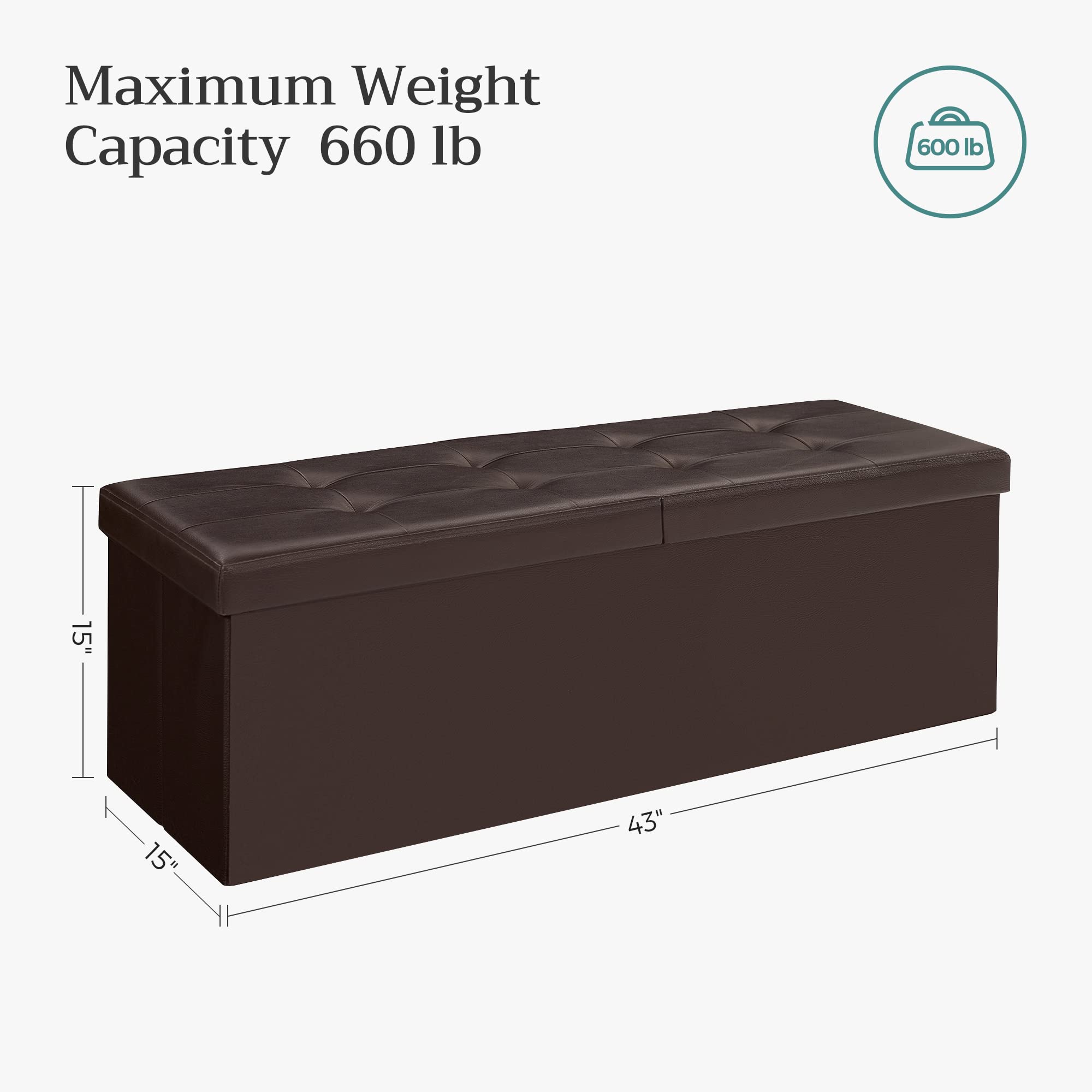 SONGMICS MAZIE dimensions 43W x 15H x 15D for flexible placement.