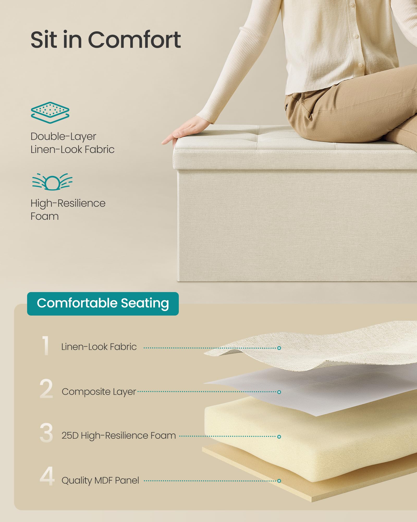 Durable MDF core with metal corner guards on Mazie supports daily use