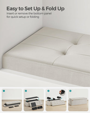 SONGMICS Mazie end-of-bed bench combines seating and hidden storage.