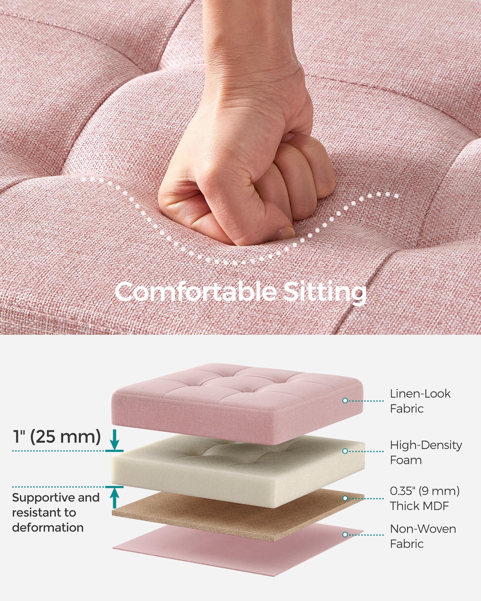 Songmics Mazie end-of-bed bench setup, showcasing versatile seating in a bedroom layout.