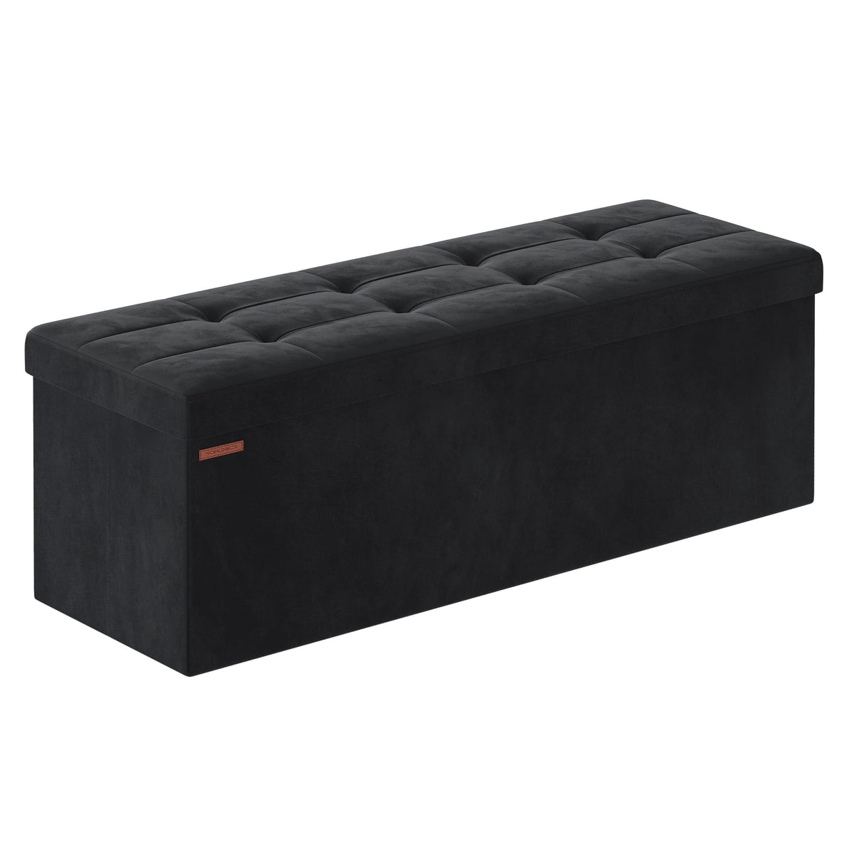 SONGMICS Mazie foldable storage ottoman lid for quick setup and hidden storage.