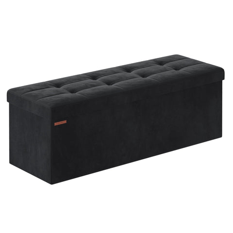 SONGMICS Mazie foldable storage ottoman lid for quick setup and hidden storage.