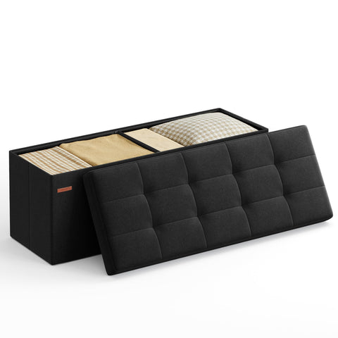 SongMics Mazie folding ottoman in ink black showing compact storage solution for living rooms