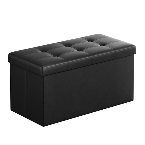 SONGMICS MAZIE folding ottoman demonstrates quick setup and hidden storage.