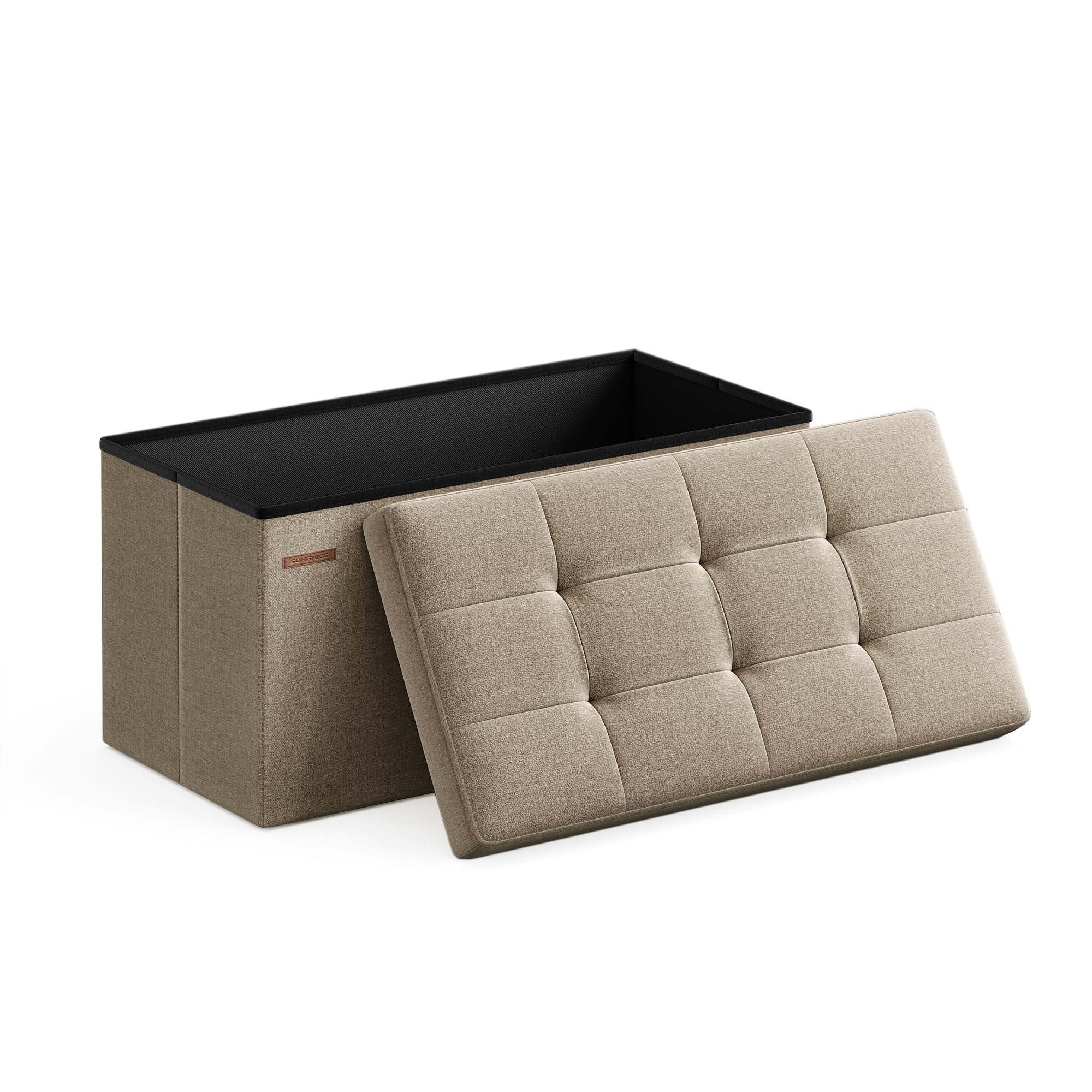 SONGMICS Mazie folding storage ottoman 30in, convenient seating plus hidden storage.