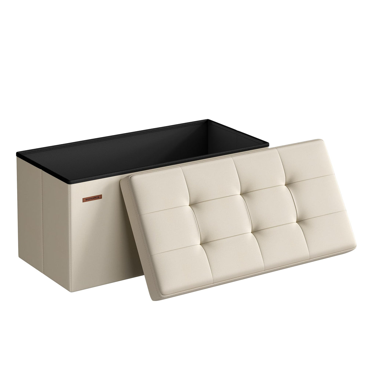 Songmics Mazie folding ottoman shows a 30-inch design for seating and storage
