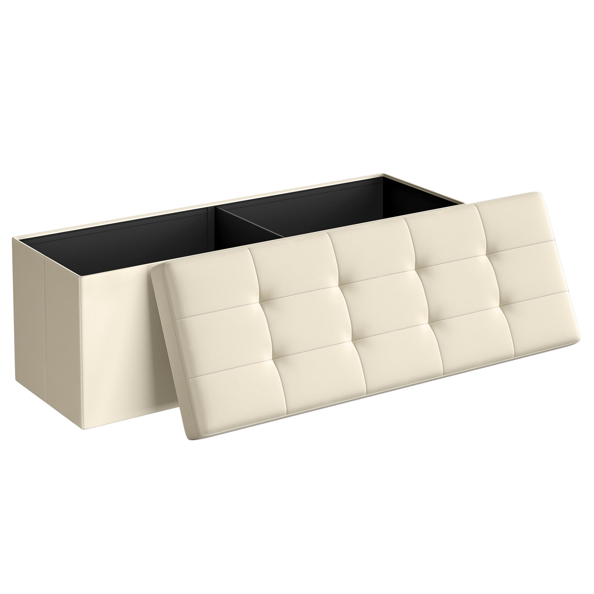 SONGMICS Mazie cream white folding ottoman closed, sturdy seating option