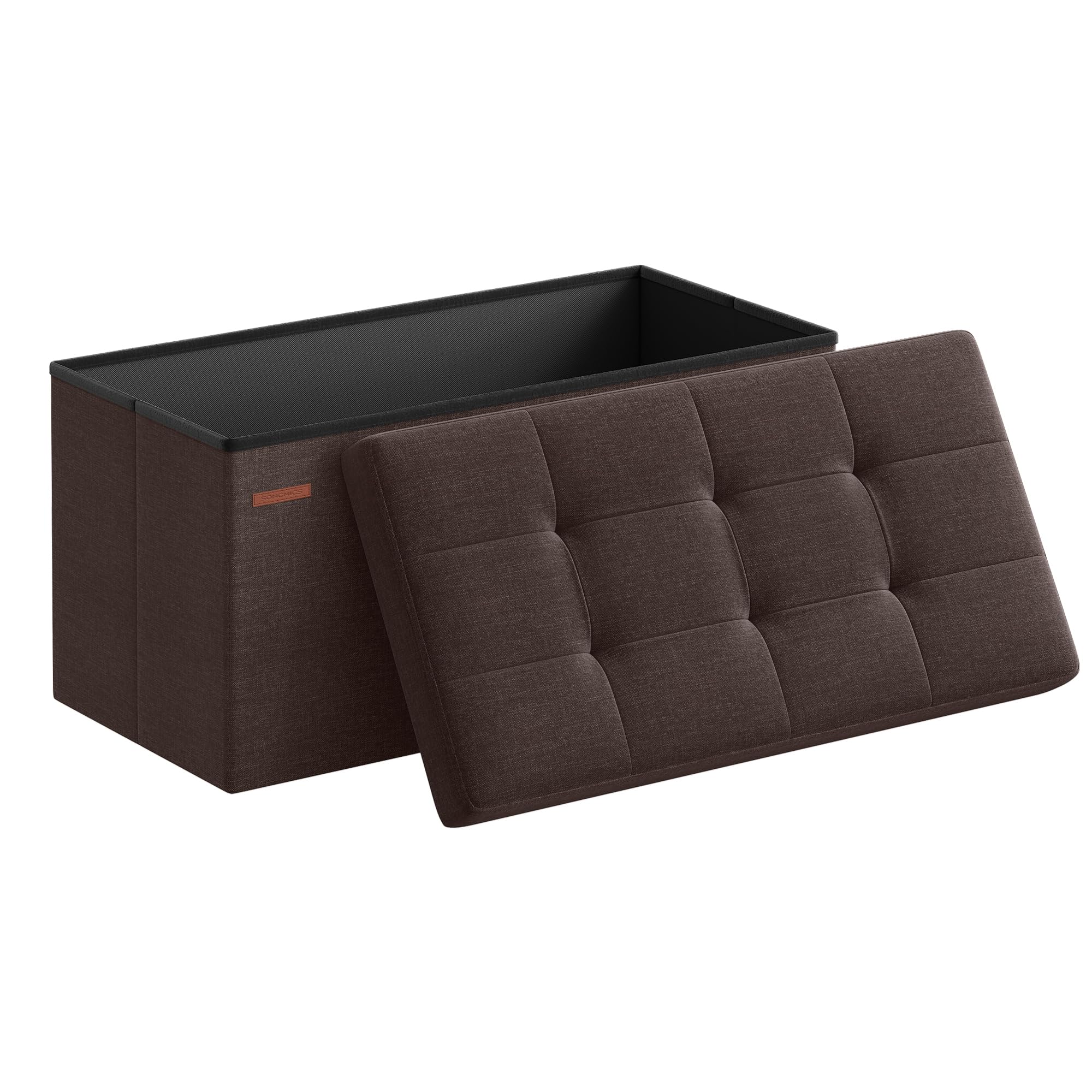 SONGMICS Mazie folding storage ottoman illustrates compact seating with hidden storage