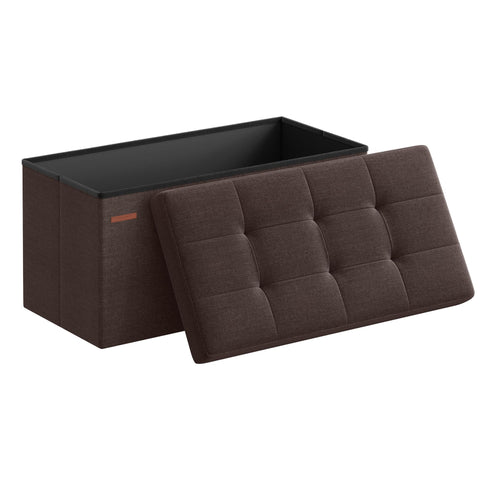 SONGMICS Mazie folding storage ottoman illustrates compact seating with hidden storage