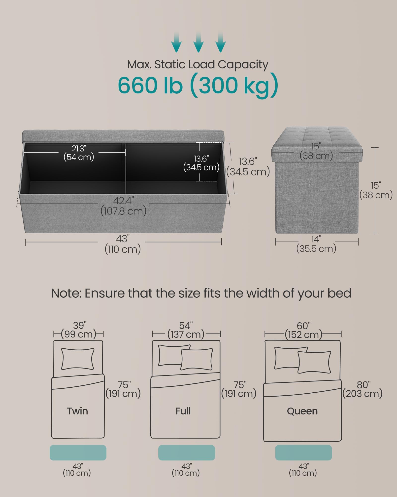 SONGMICS MAZIE interior divider helps neatly sort items inside the chest.