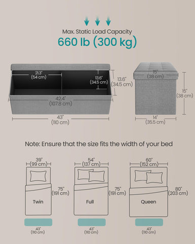 SONGMICS MAZIE interior divider helps neatly sort items inside the chest.