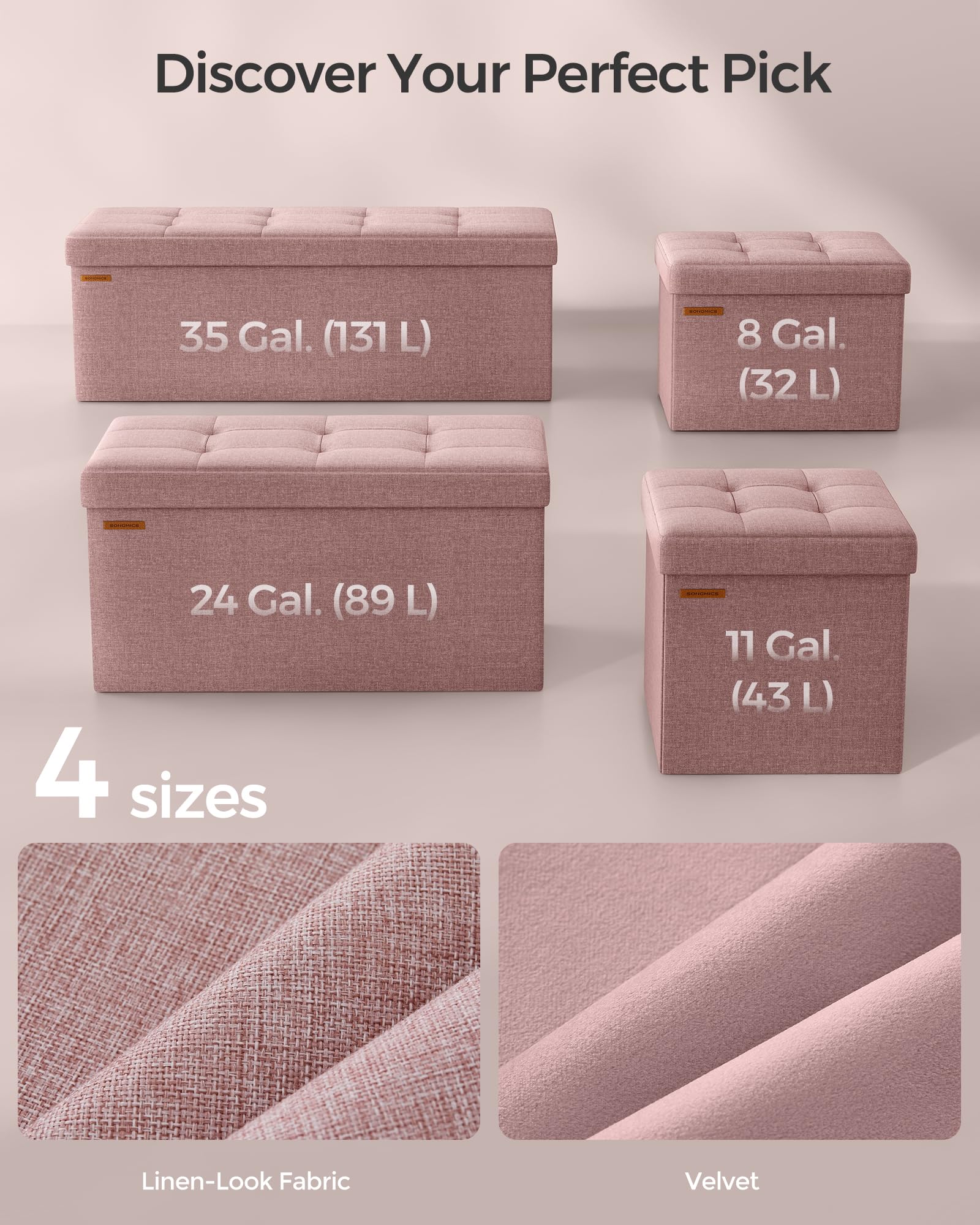 Songmics Mazie jelly pink fabric close-up, showing tufted texture and soft touch.