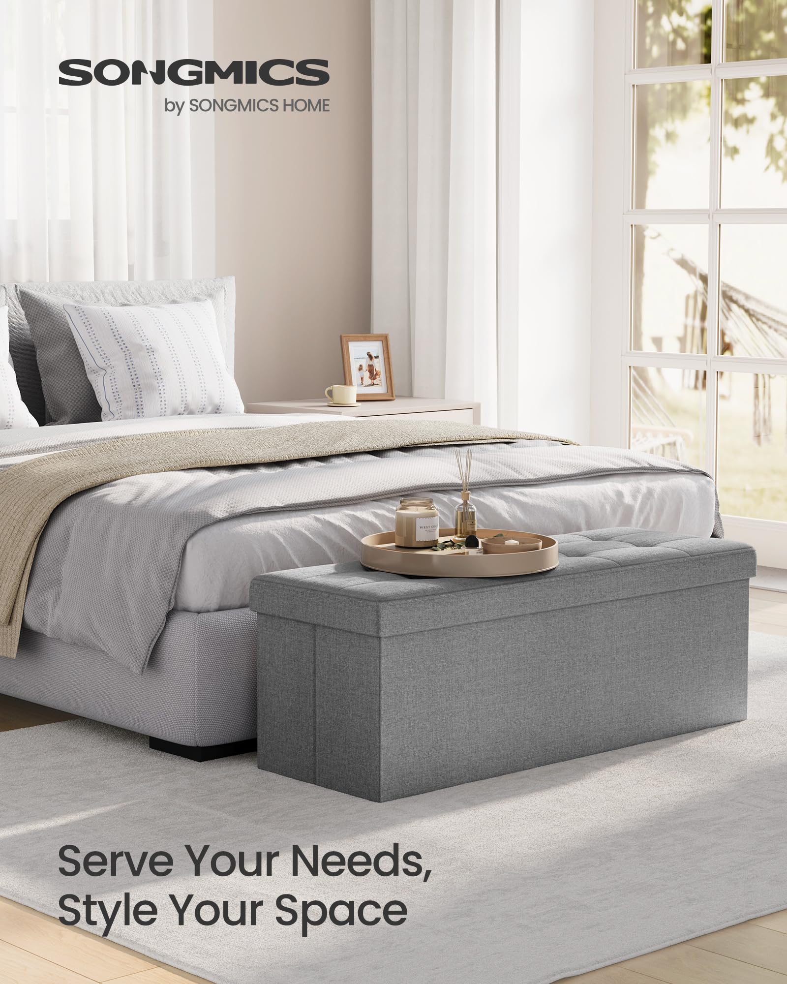 SONGMICS MAZIE lid with metal corner guards provides lasting durability.
