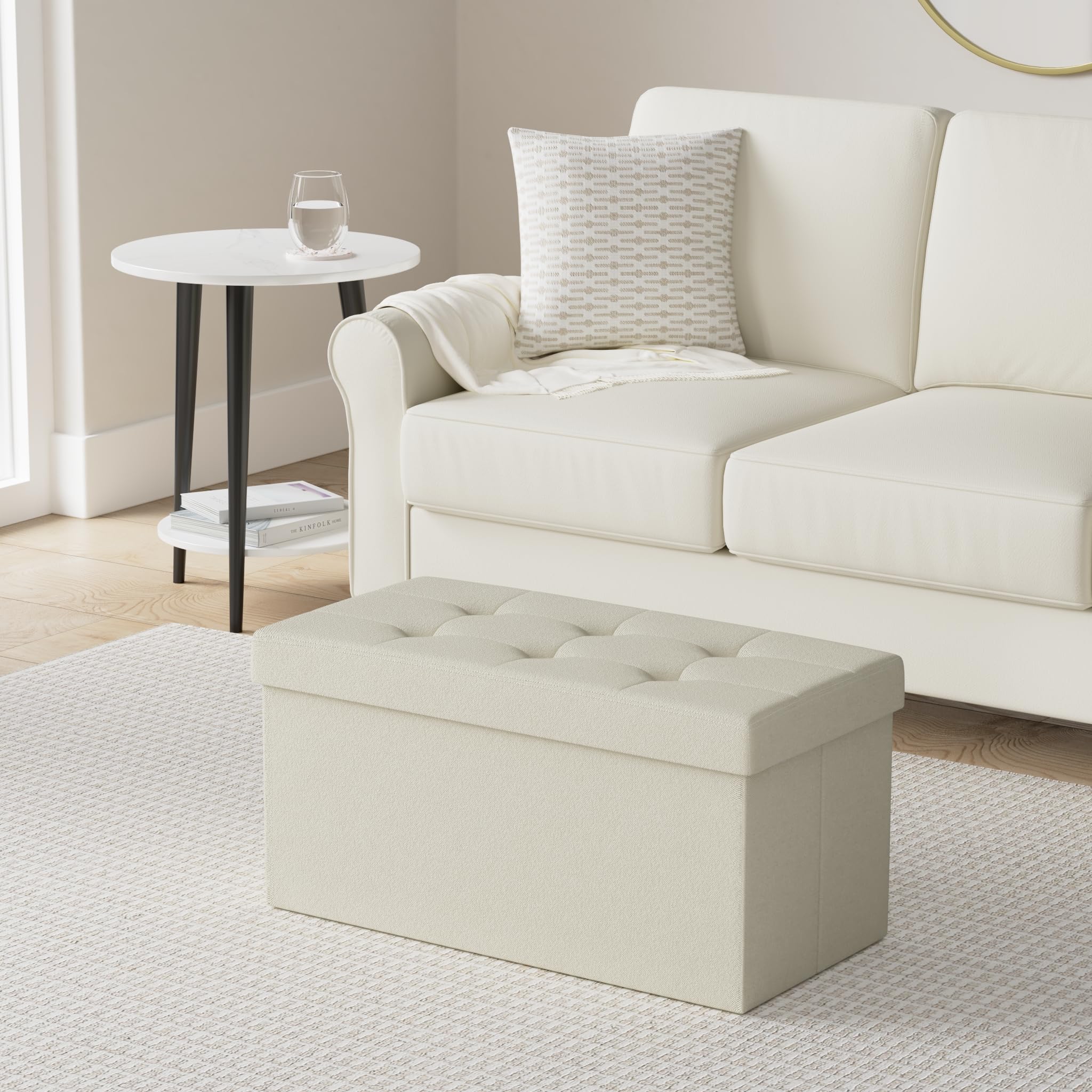 Songmics Mazie ottoman lid with metal corner guards for durability