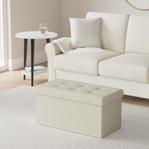 Songmics Mazie ottoman lid with metal corner guards for durability