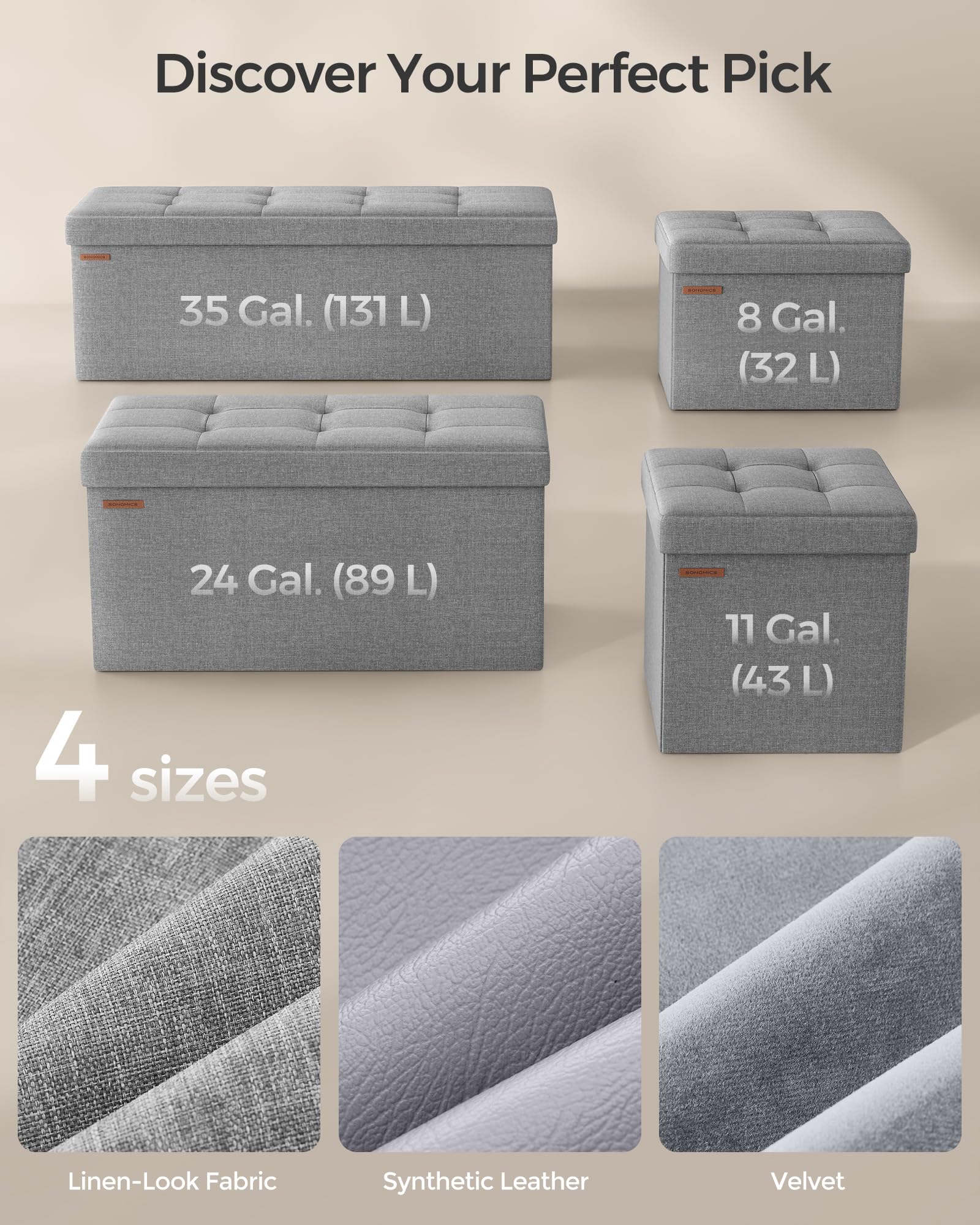 SONGMICS MAZIE light gray fabric complements bedroom decor.