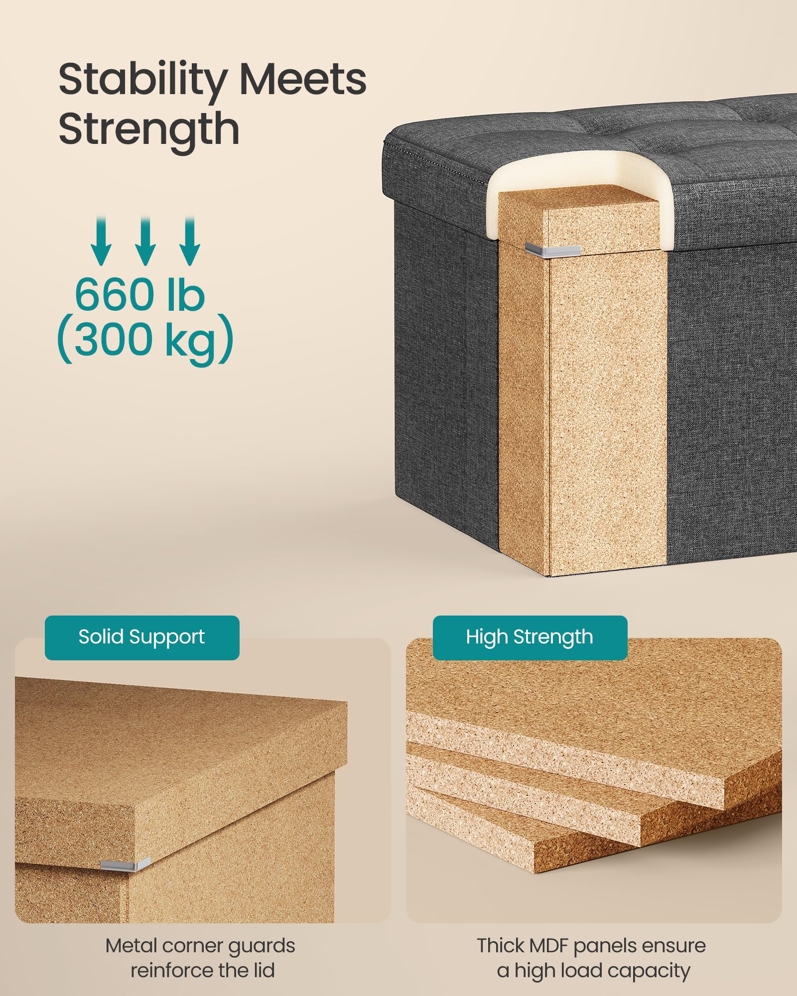 SONGMICS MAZIE linen-look fabric provides elegant, comfortable seating