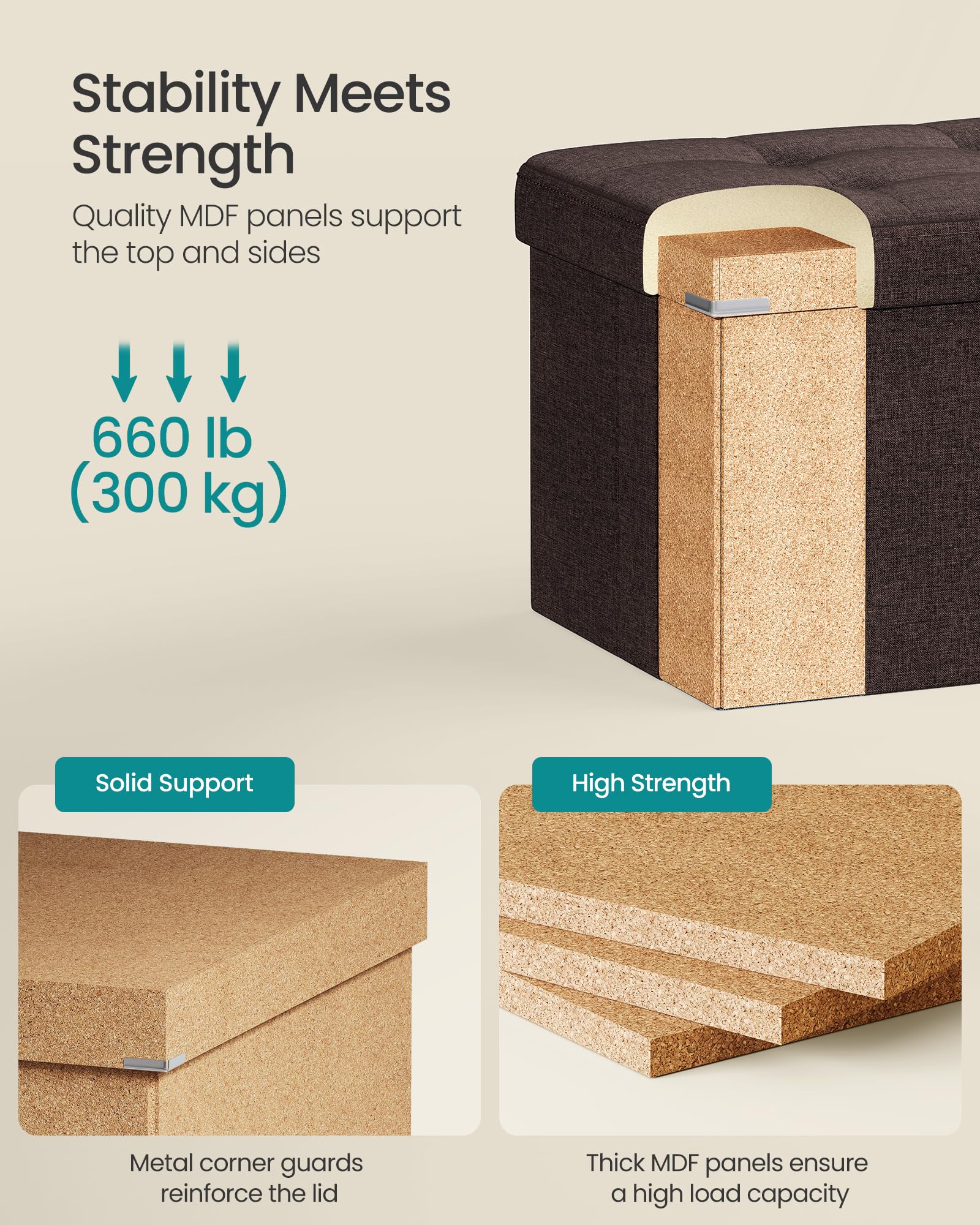 Linen-look tufted top of SONGMICS Mazie ottoman