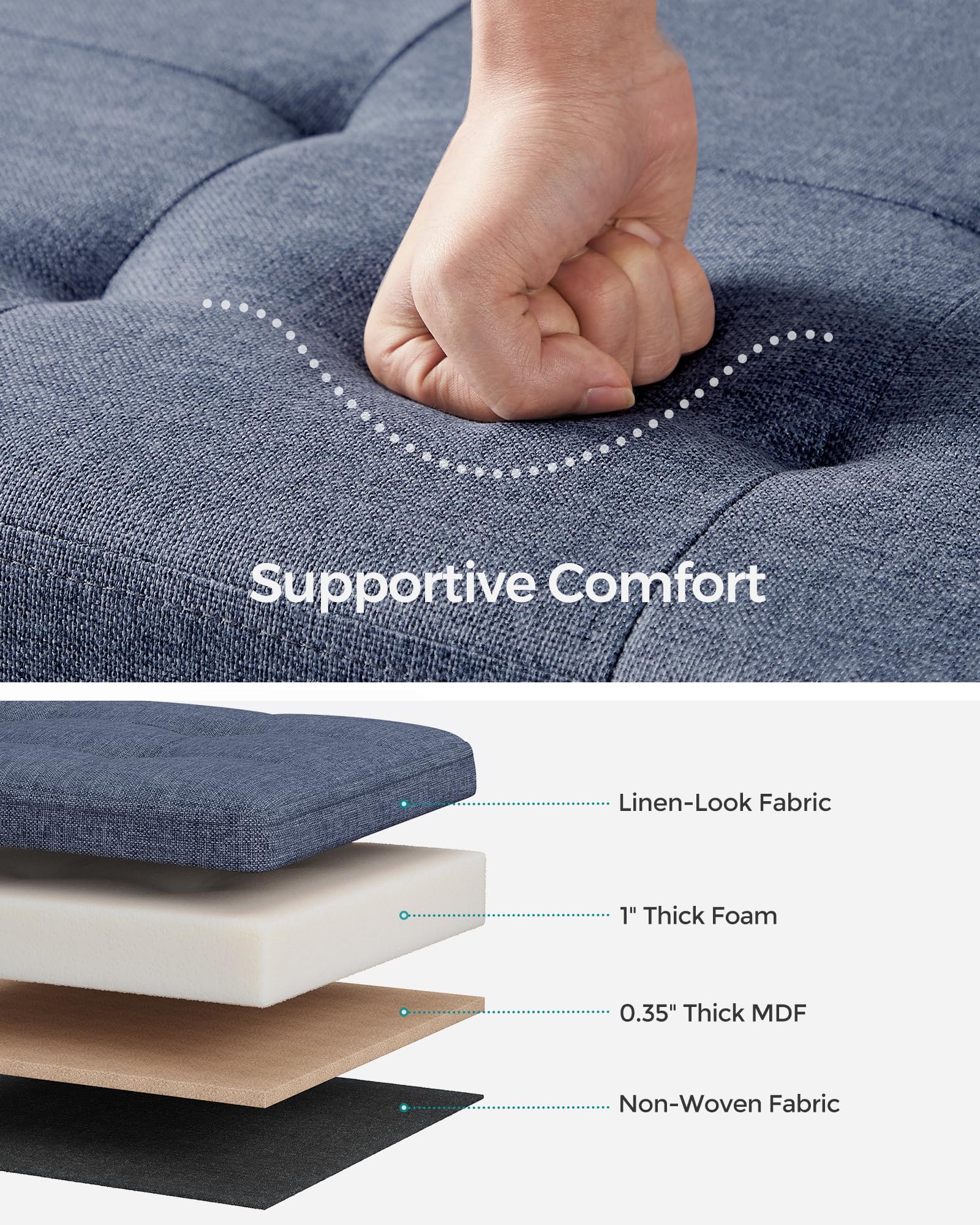 SONGMICS MAZIE linen-look upholstery adds stylish comfort to rooms.