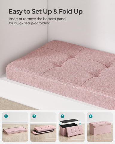 Songmics Mazie multi-use ottoman used as a stool, storage, and coffee surface.