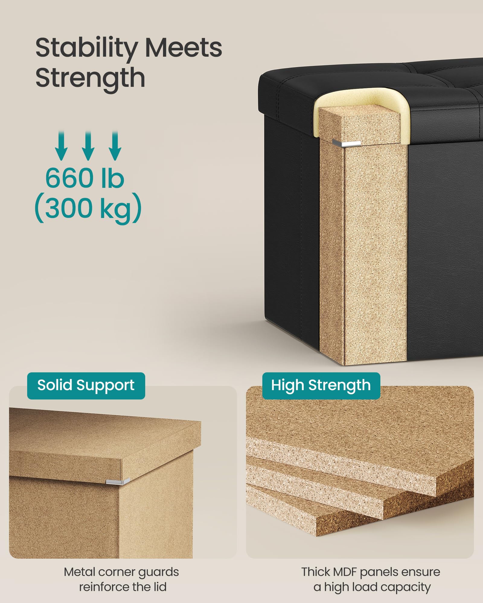 SONGMICS MAZIE boosts versatility as storage, bench, or footrest.