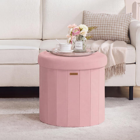 Songmics Mazie round storage ottoman ready for quick assembly and space-saving use.