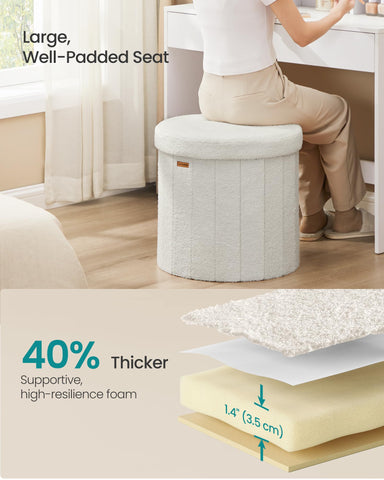 SONGMICS Mazie round ottoman seat close-up showing 2-inch foam padding