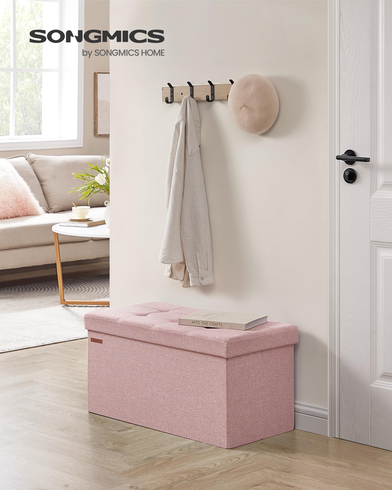 Songmics Mazie storage compartment open, revealing 89-liter capacity for organized essentials.