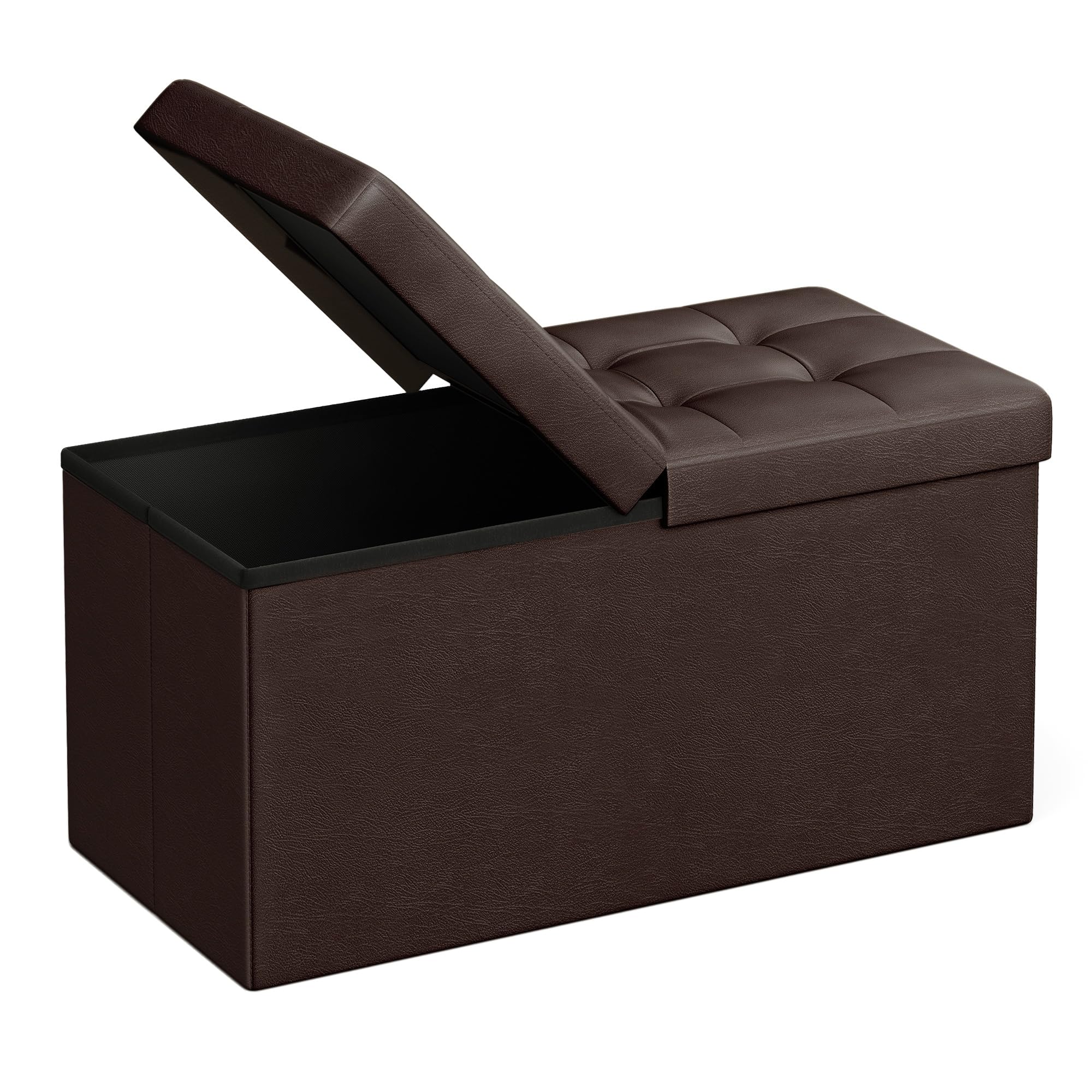 SONGMICS MAZIE brown storage ottoman closed lid, sturdy seating with hidden storage