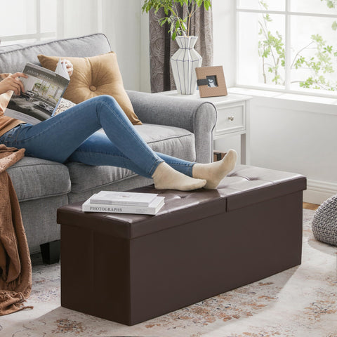 SONGMICS MAZIE storage ottoman doubles as a coffee table.