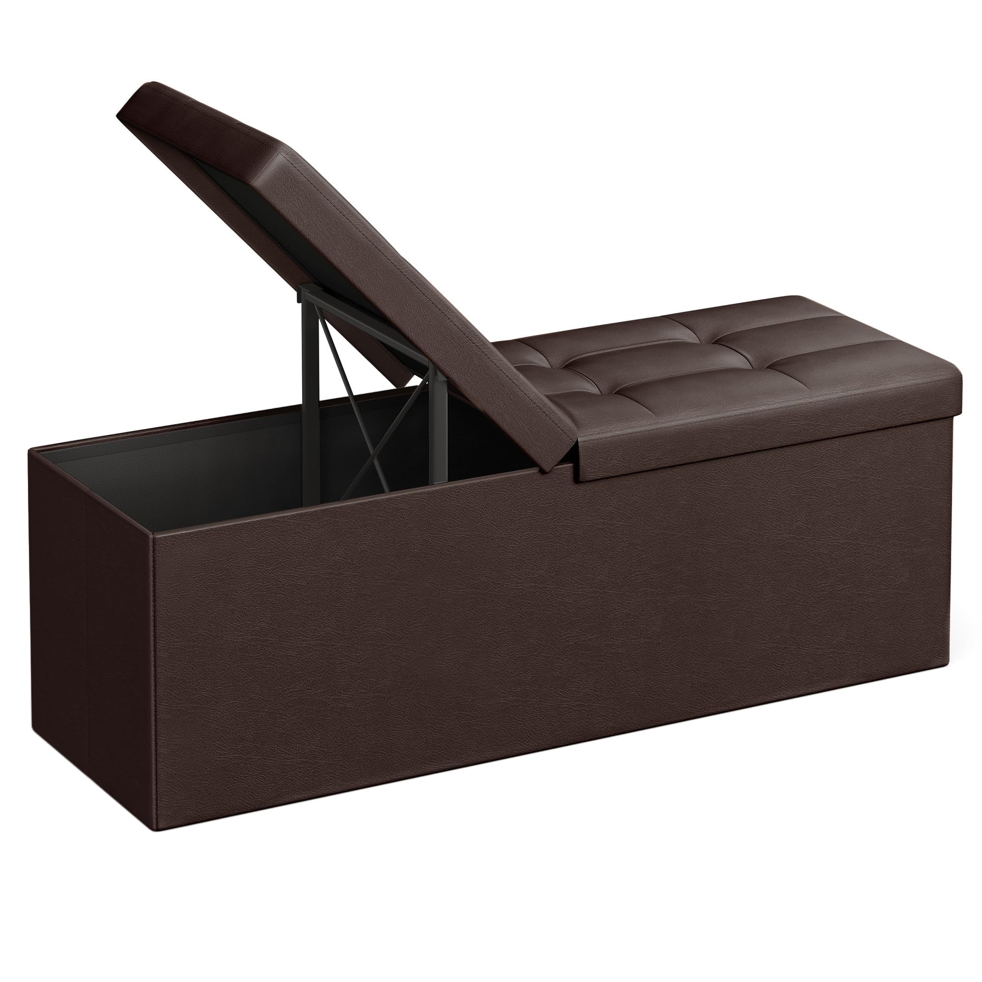 SONGMICS MAZIE storage ottoman with folding lid for quick setup and versatile use.