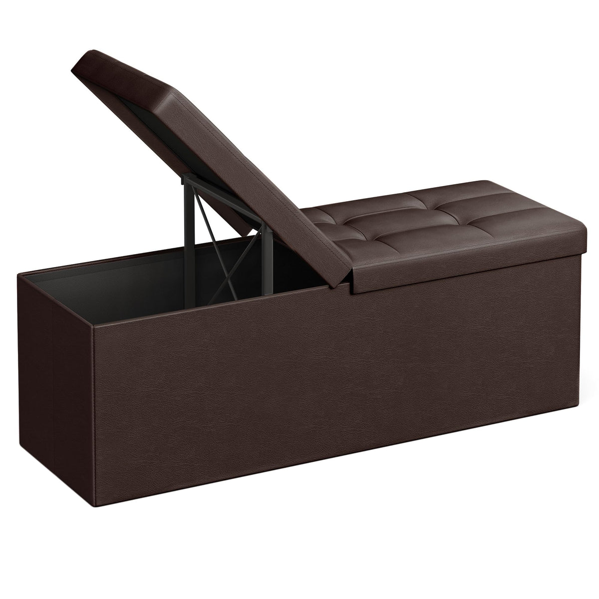 SONGMICS MAZIE storage ottoman with folding lid for quick setup and versatile use.