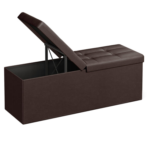 SONGMICS MAZIE storage ottoman with folding lid for quick setup and versatile use.
