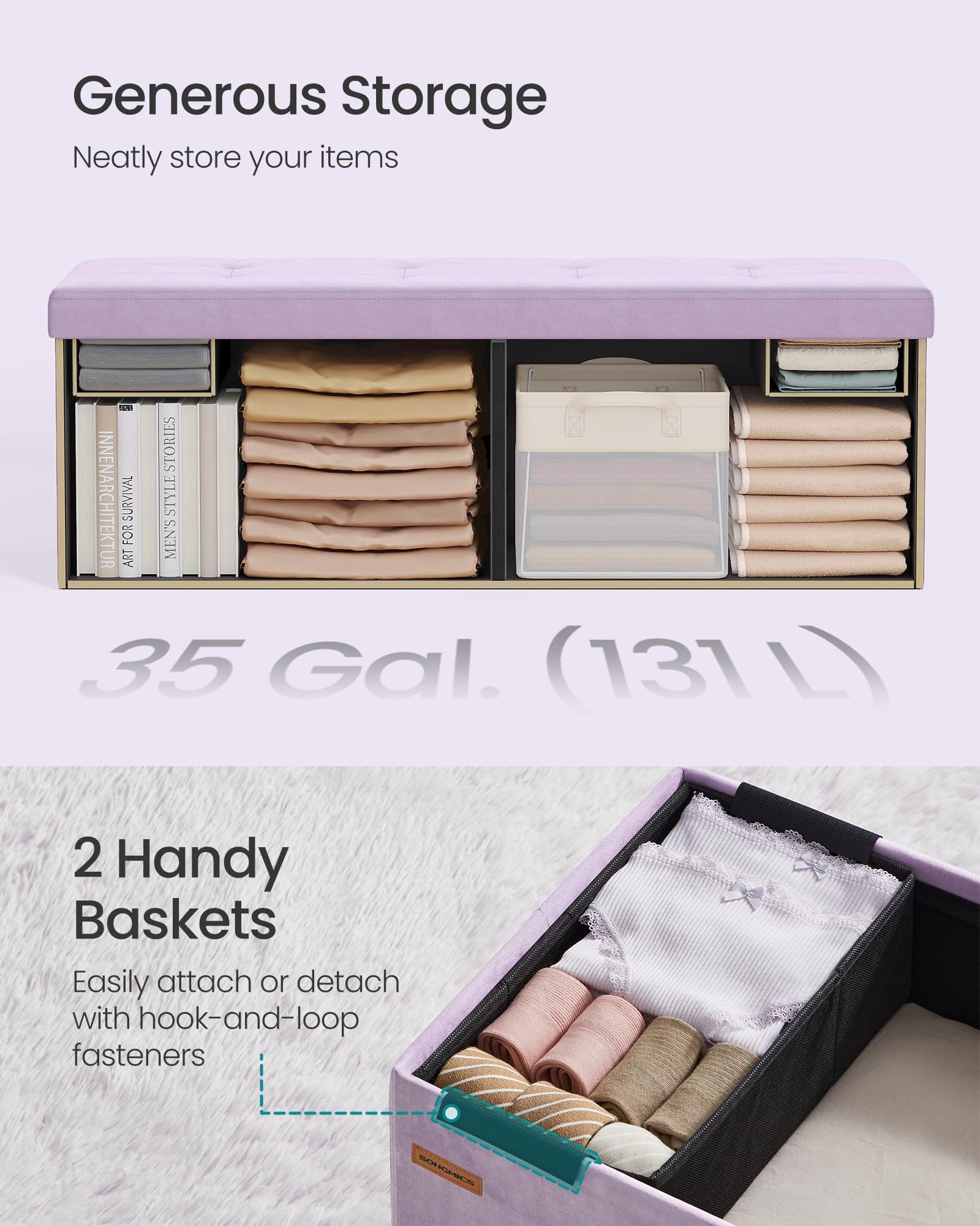 SongMics Mazie storage ottoman fits under bed for easy stowage