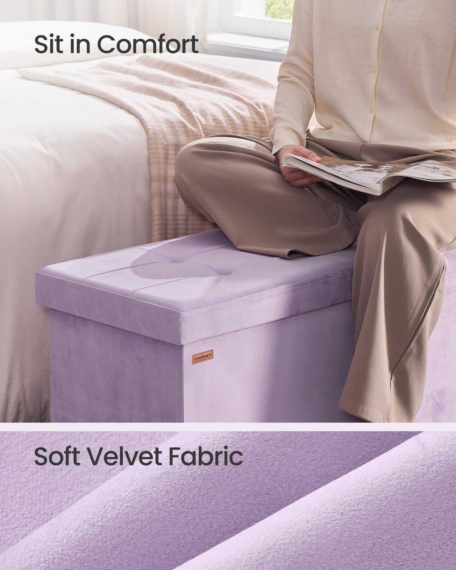 SongMics Mazie storage ottoman velvet tufted finish adds elegance