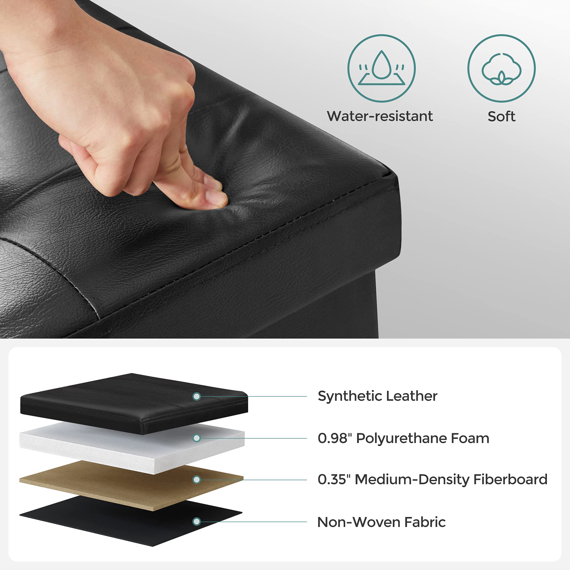 SONGMICS Mazie synthetic leather surface is easy to wipe clean.