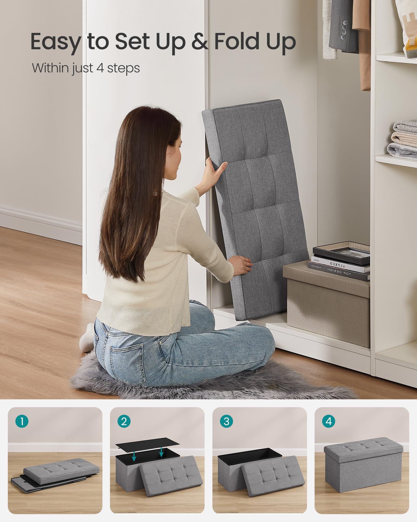 SONGMICS MAZIE fold-flat design fits under beds for easy storage.