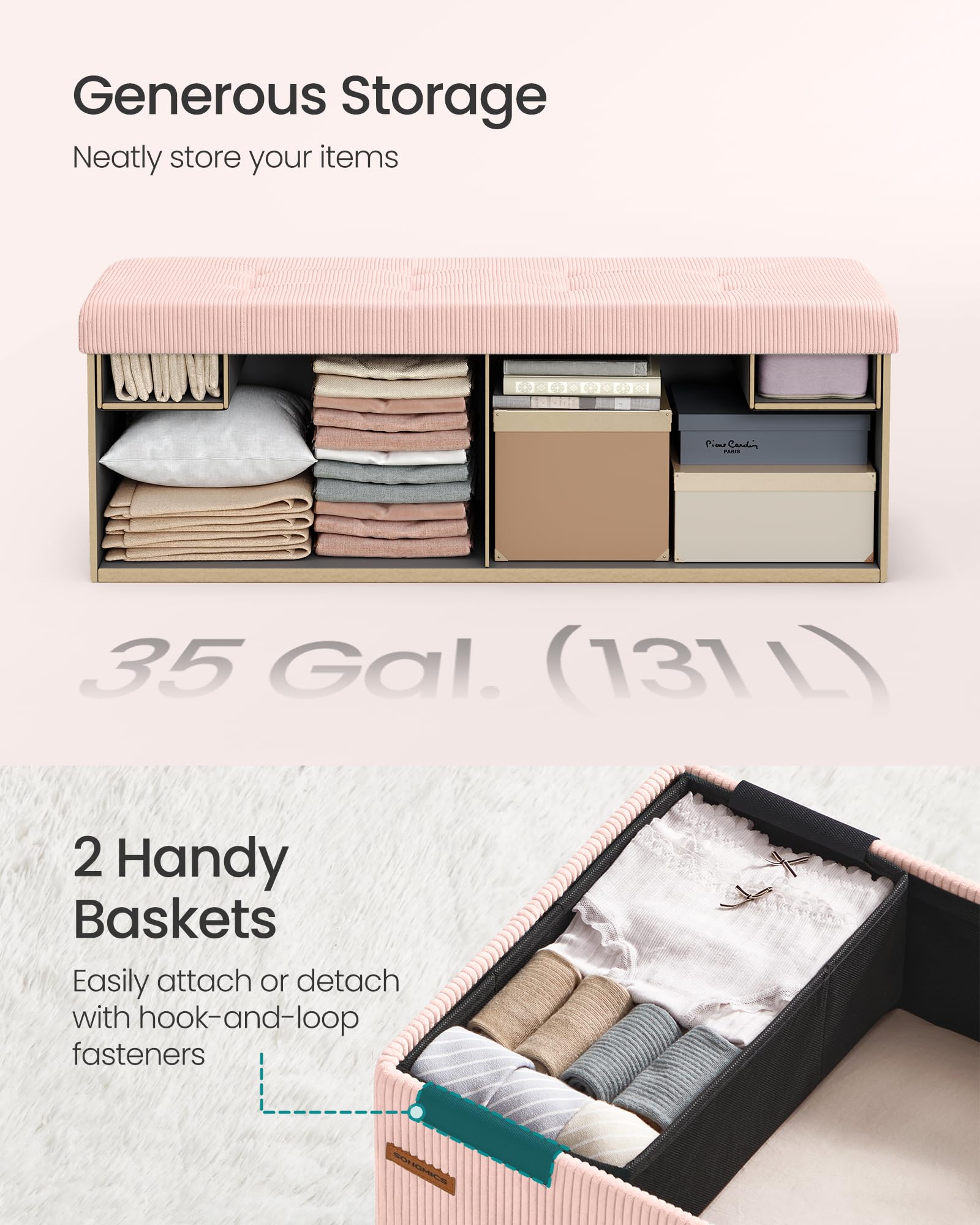 SONGMICS MAZIE under bed storage friendly design keeps clutter hidden.