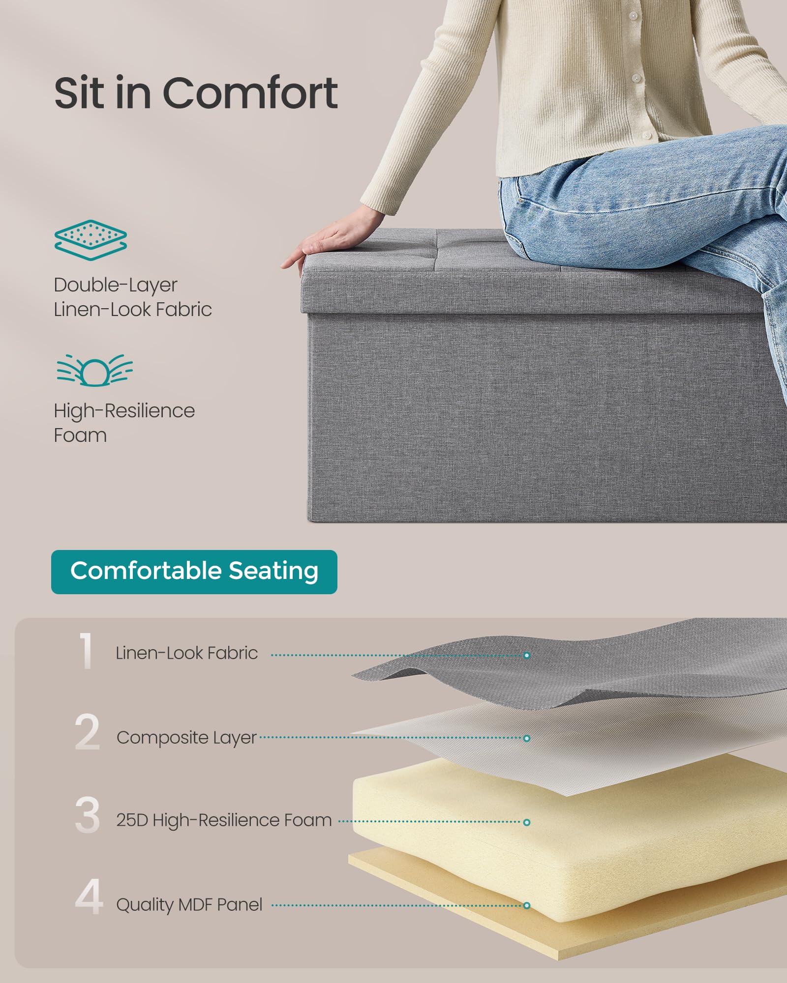SONGMICS MAZIE versatile footstool and coffee-table surface in one.