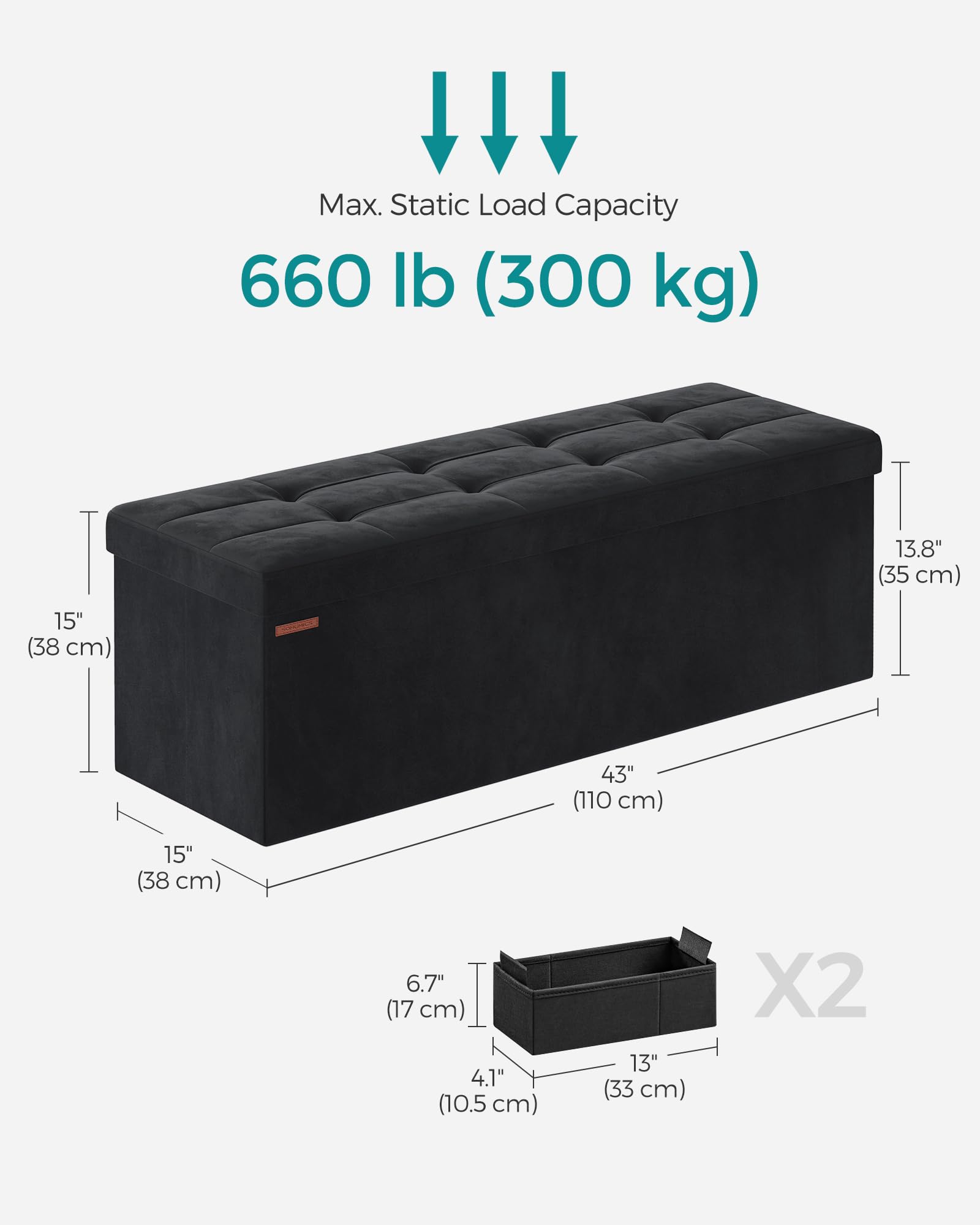 SONGMICS Mazie versatile placement as bench, footrest, or coffee table.