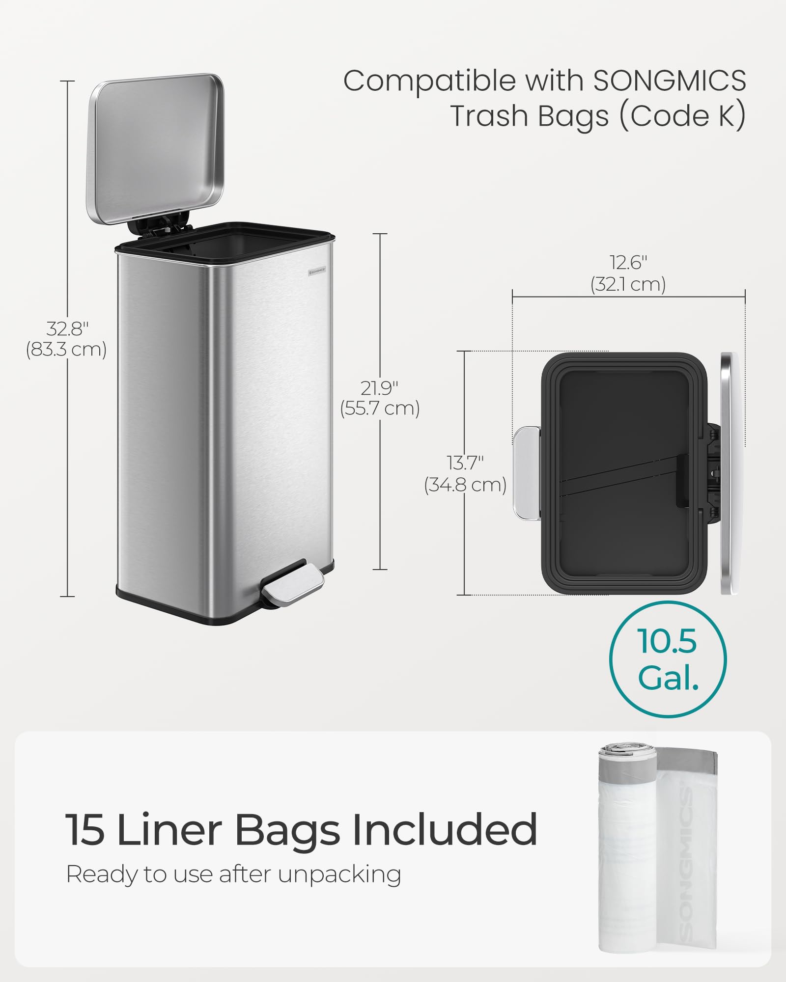 SONGMICS easy-clean stainless steel surface wipes clean quickly.