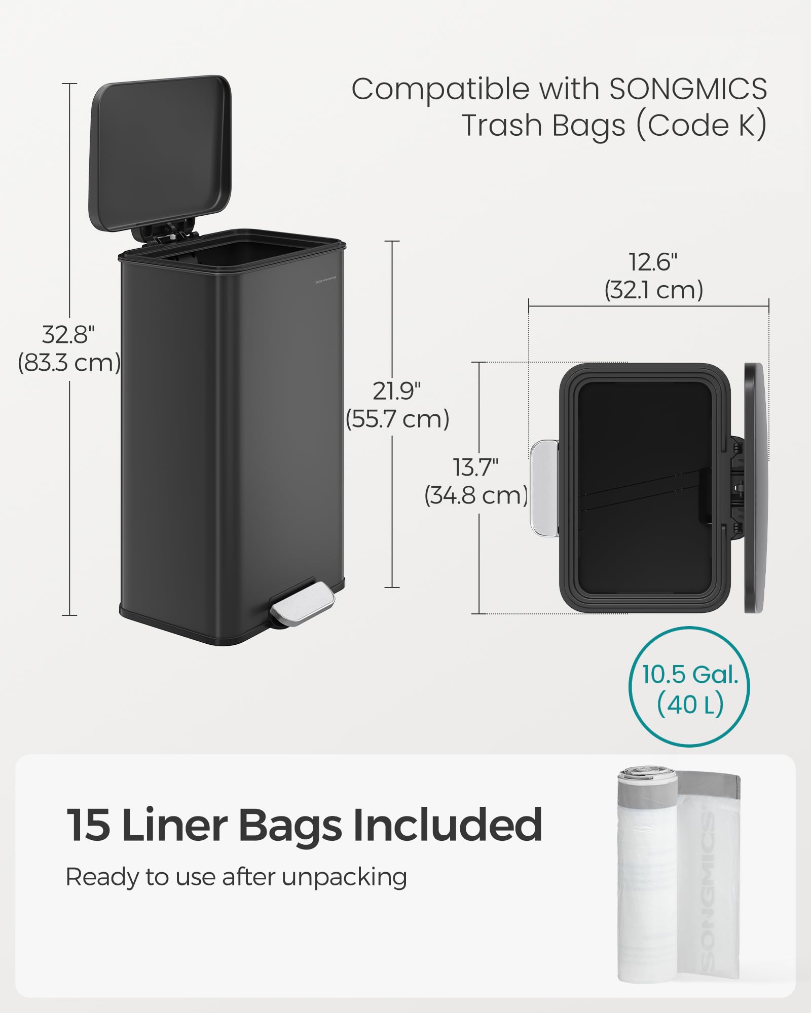 SONGMICS modern black finish complements kitchen decor.
